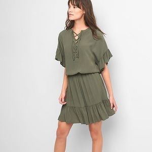 GAP | OLIVE GREEN RUFFLE LACE UP DRESS